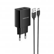 Сетевое зарядное устройство Borofone BA53A Powerway 2USB с кабелем Type-C (черное) — 1