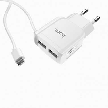 Сетевое зарядное устройство HOCO C59A Mega Joy 2USB с кабелем micro-USB (белое) — 3